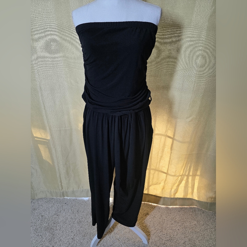 Janette Plus Black Strapless Jumpsuit 2XL WIDE LEG. PALAZZO. BELT